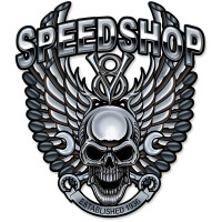 Speedshop Wrench Pipe Skull Metal Sign - 14" x 16"
