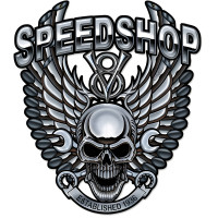 Speedshop Wrench Pipe Skull Metal Sign - 24" x 27"