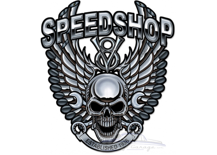 Speedshop Wrench Pipe Skull Metal Sign