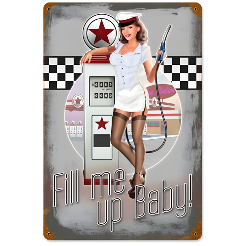 50's Pump Girl Metal Sign - 18" x 12"