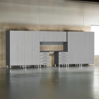 Silver Modular 10-Piece Garage Storage Cabinet Set with Worktop