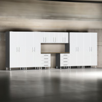White Modular Ulti-Mate 10-Piece Garage Cabinet Set with Workbench