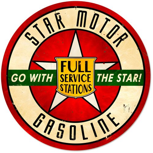 Star Motor Gasoline Metal Sign - 14" Round