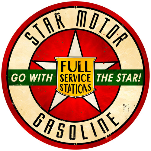 Star Motor Gasoline Metal Sign - 28" Round