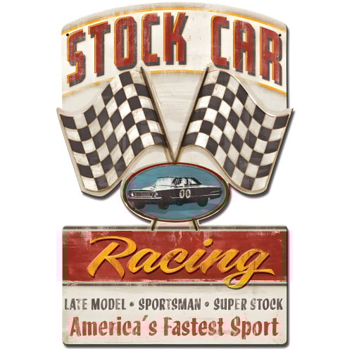 Stock Car Racing Metal Sign - 16" x 24" Custom Shape