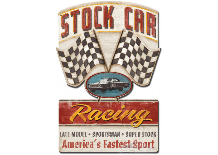 Stock Car Racing Metal Sign - 16" x 24" Custom Shape