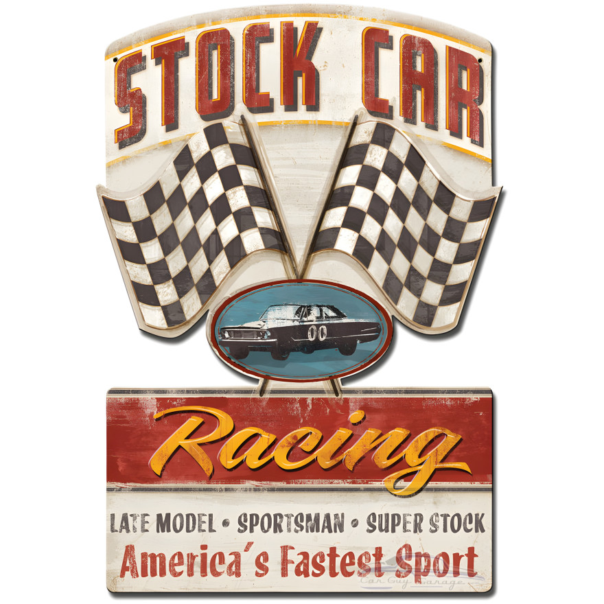 Stock Car Racing Metal Sign - 16" x 24" Custom Shape