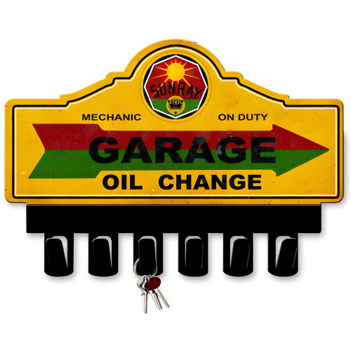 Sunray Gasoline Key Hanger Metal Sign - 14" x 10"