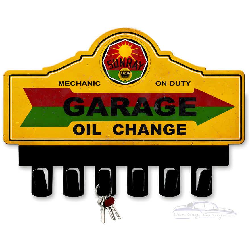 Sunray Gasoline Key Hanger Metal Sign - 14" x 10"