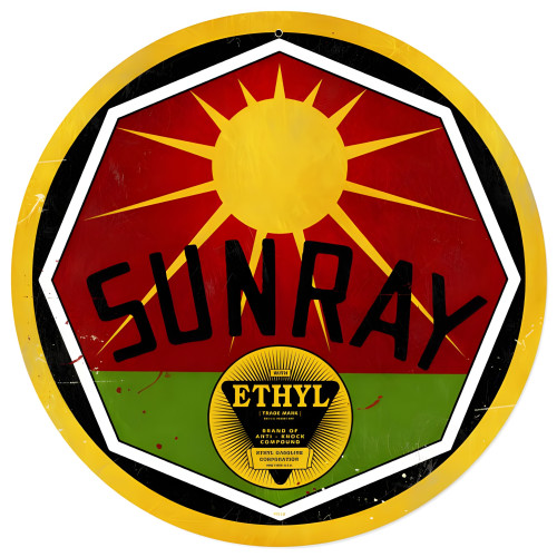 Sun Ray Gasoline Metal Sign - 14" Round