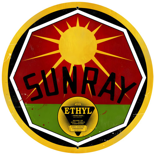 Sun Ray Gasoline Metal Sign - 28" Round
