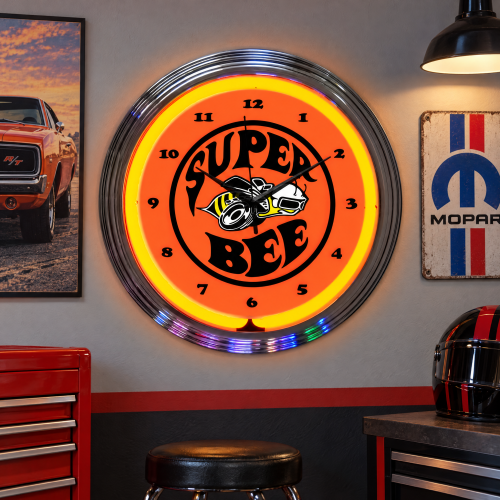 Dodge Super Bee Mopar Neon Garage Wall Clock - 15 Inch