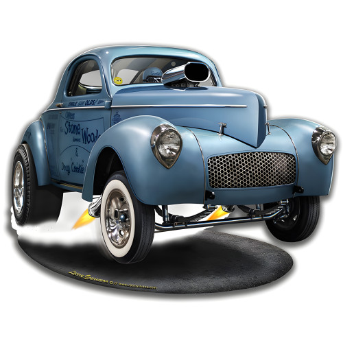 1941 S.W.C. Willys Gasser Cut-Out Metal Sign - 14" x 11"