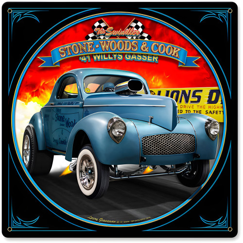1941 S.W.C. Willys Gasser Metal Sign - 12" x 12"