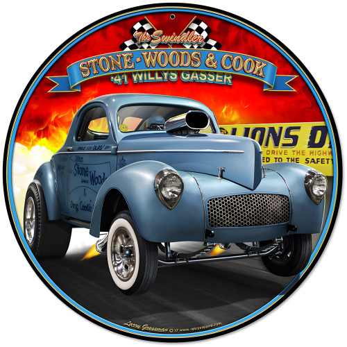 1941 S.W.C. Willys Gasser Metal Sign - 14" Round