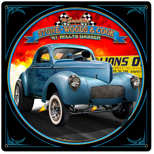 1941 S.W.C. Willys Gasser Metal Sign - 24" x 24"