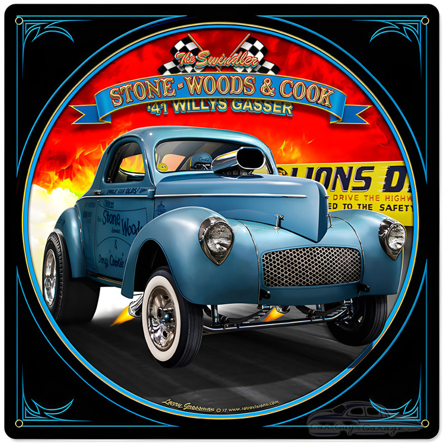 1941 S.W.C. Willys Gasser Metal Sign - 24" x 24"