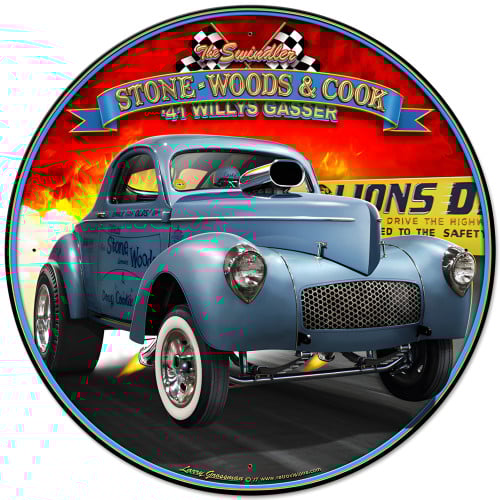 1941 S.W.C. Willys Gasser Metal Sign - 28" Round