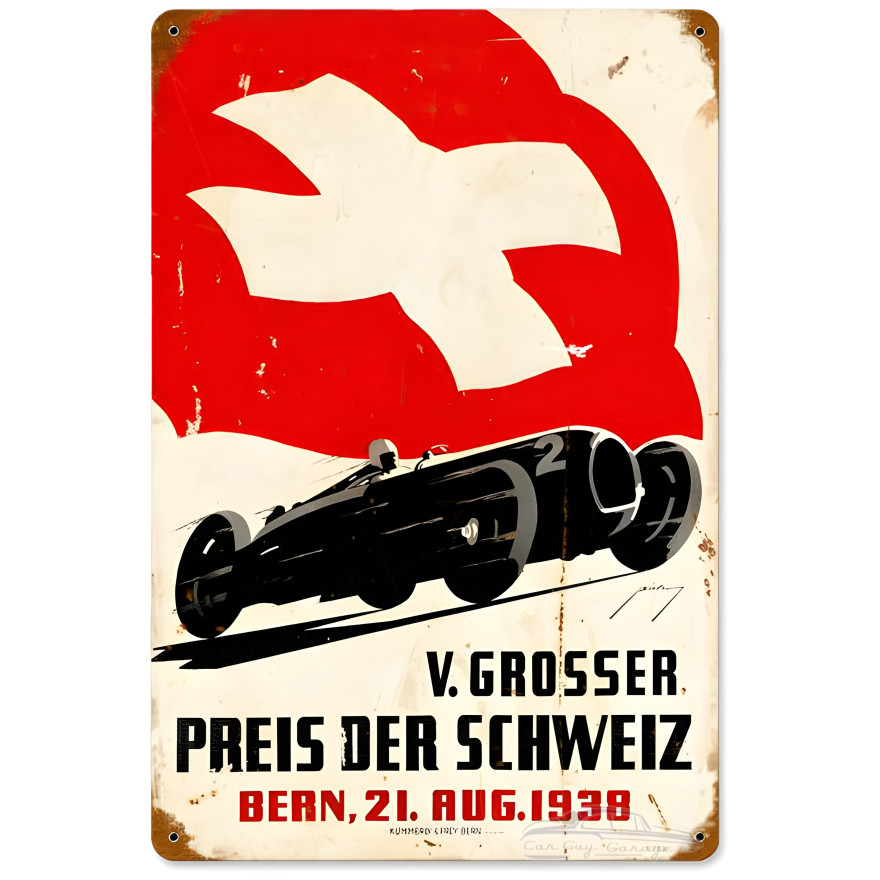 Swiss Race Car Metal Sign - 12" x 18"