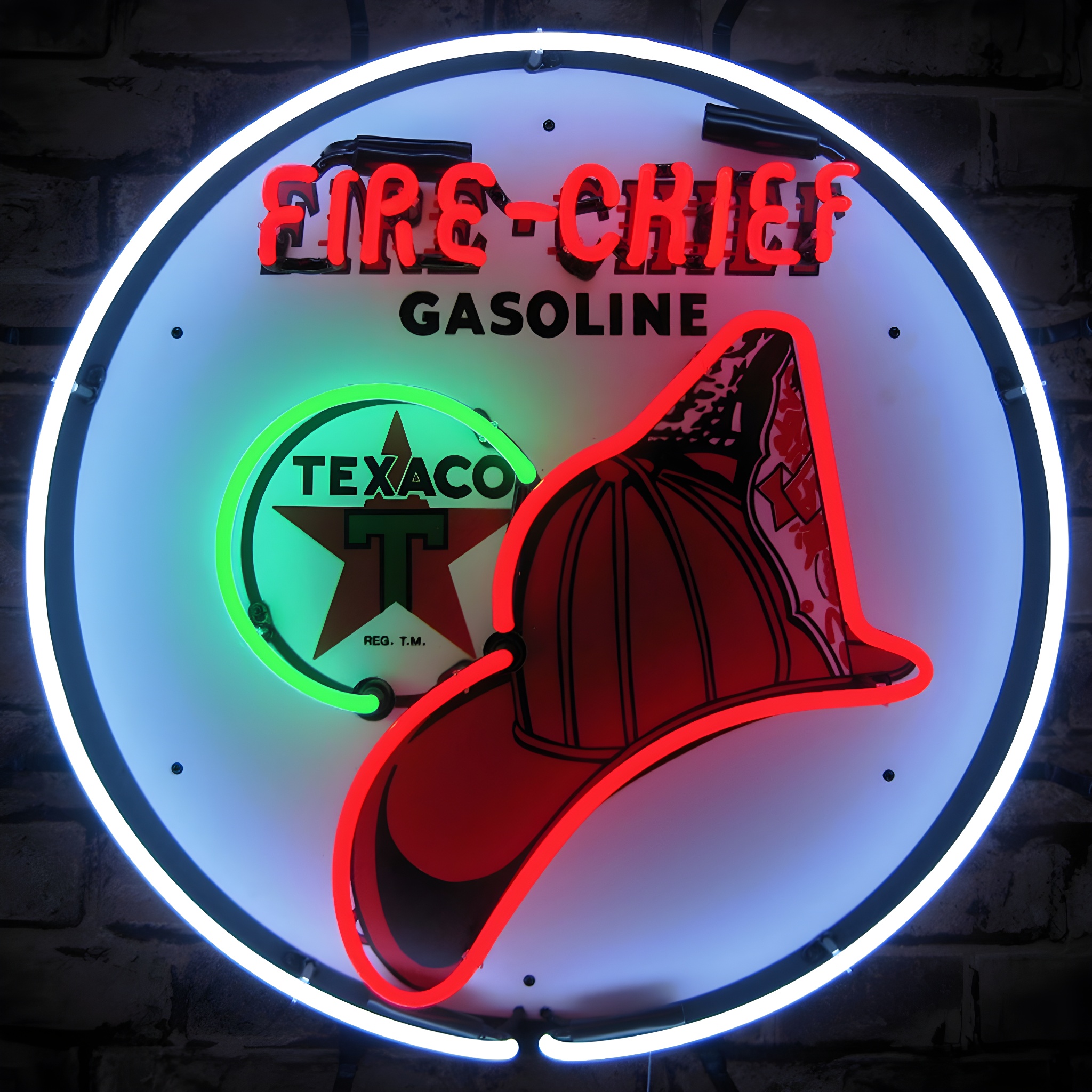 Texaco Fire Chief Neon Sign - Retro Design, 24