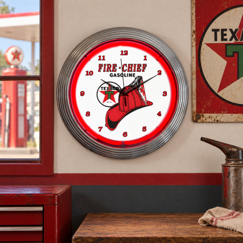 Texaco Fire Chief Gasoline Red Neon Wall Clock - 15 Inch