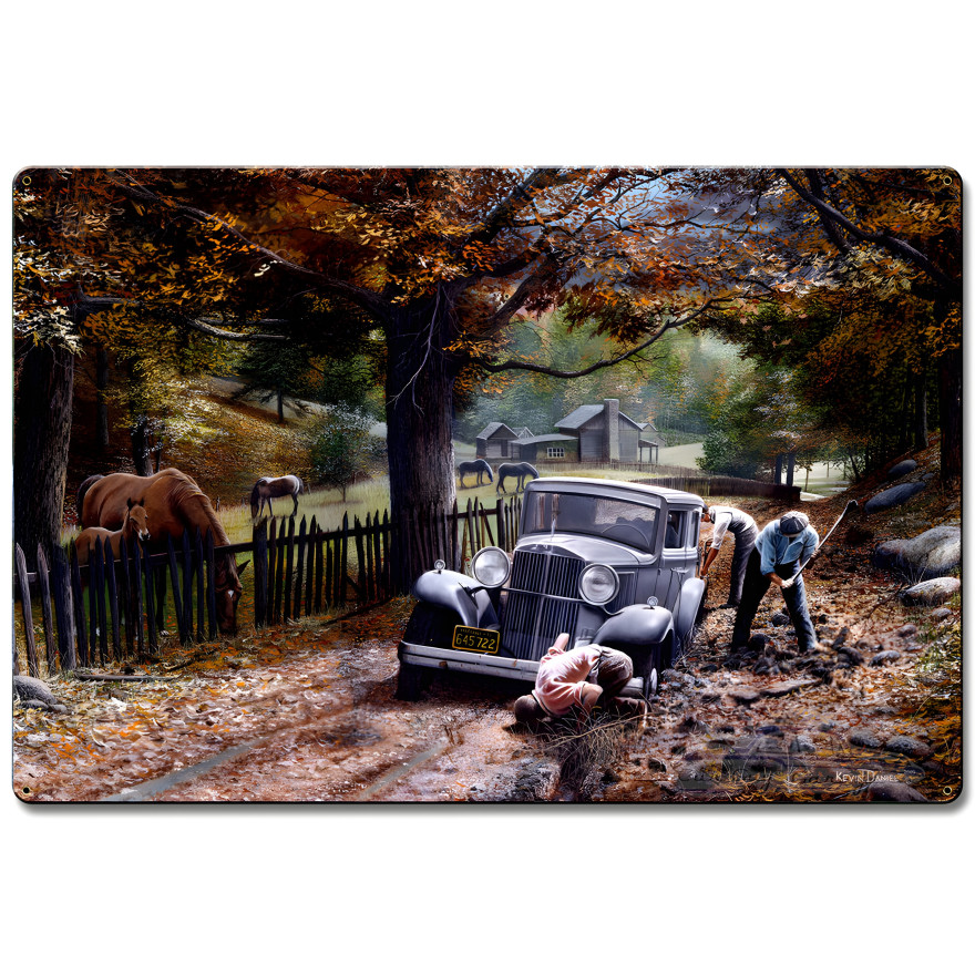 The Old Depot Road Metal Sign - 24" x 36"