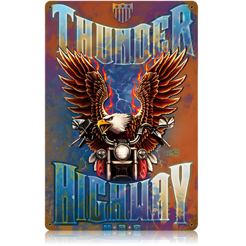 Thunder Highway Rustic Metal Sign - 12" x 18"