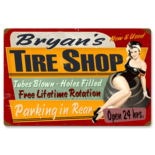 Personalized Tire Shop Metal Sign - 24" x 16"