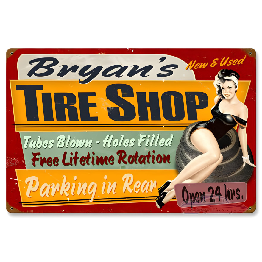 Personalized Tire Shop Metal Sign - 24" x 16"