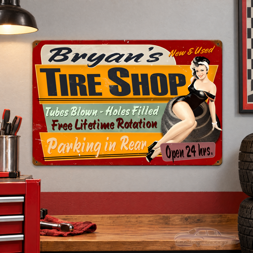 Personalized Tire Shop Vintage Metal Sign - 24" x 16"