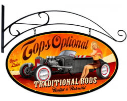 Tops Optional Double Sided Oval Metal Sign with Wall Mount - 24" x 24"
