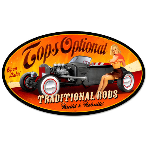Tops Optional Hot Rod Oval Metal Sign - 24" x 14"