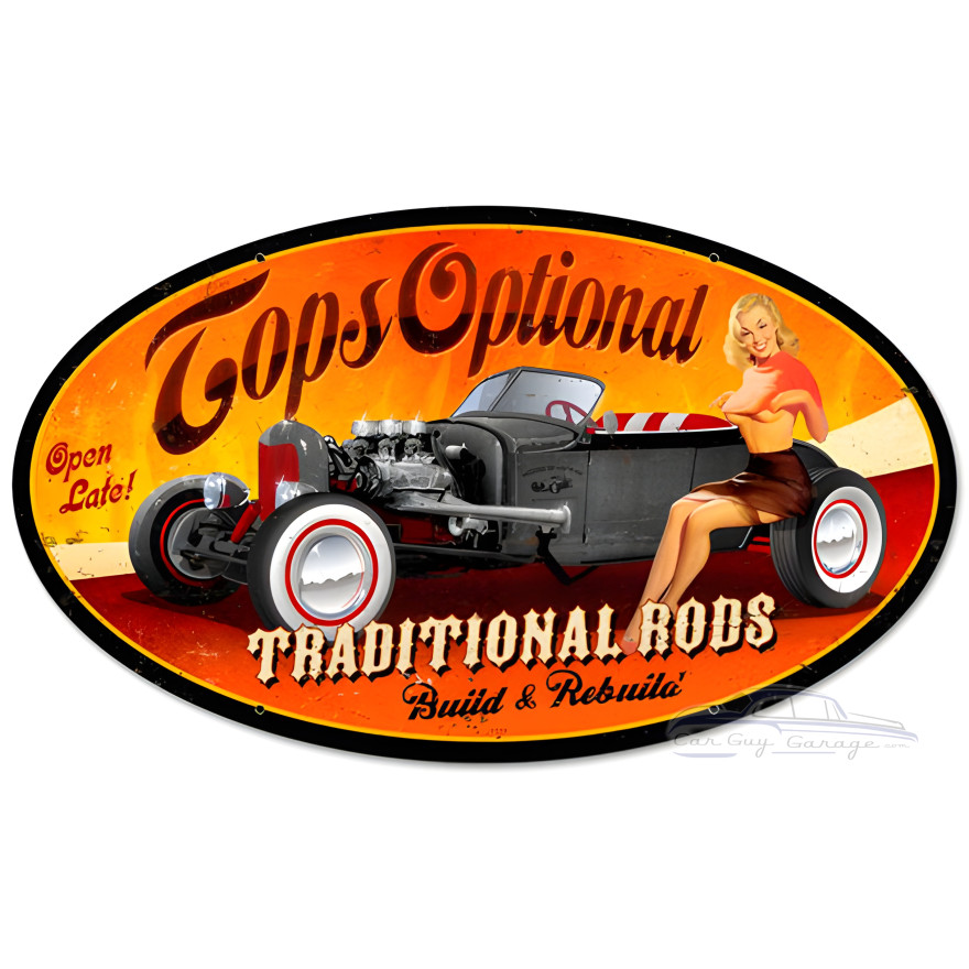 Tops Optional Hot Rod Oval Metal Sign - 24" x 14"