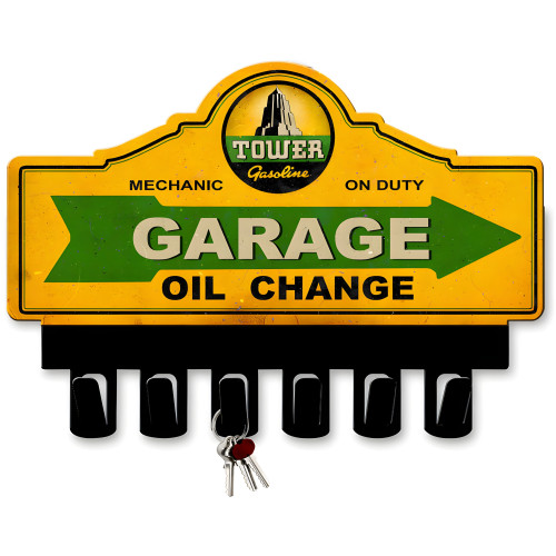 Tower Gasoline Key Hanger Metal Sign - 14" x 10"