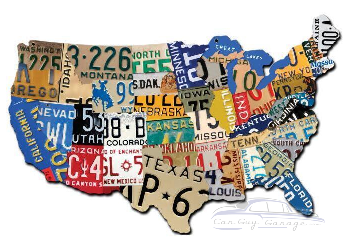 USA License Plate Metal Sign - 19" x 13"