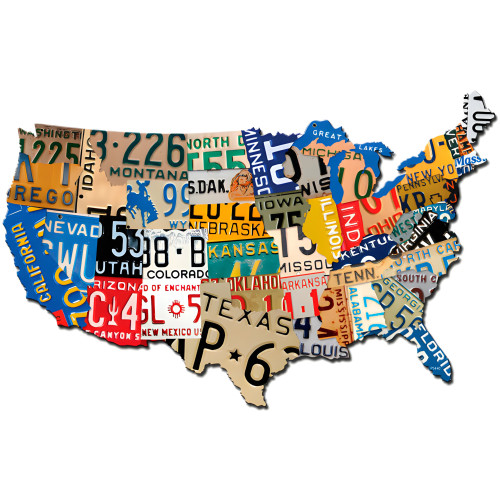 USA License Plate Metal Sign - 15" x 15"