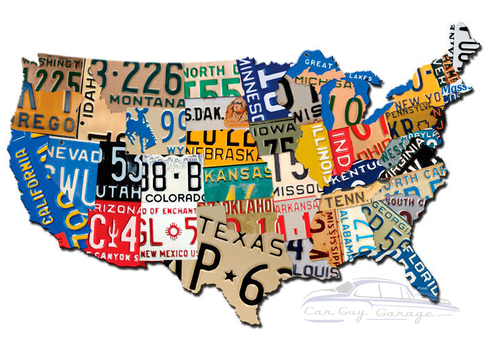 USA License Plate Metal Sign - 15" x 15"