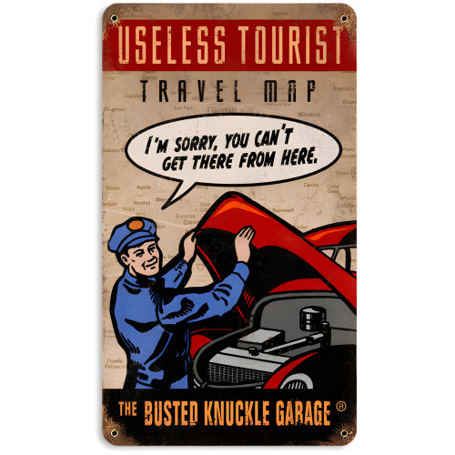 Useless Tourist Map Metal Sign - 8" x 14"
