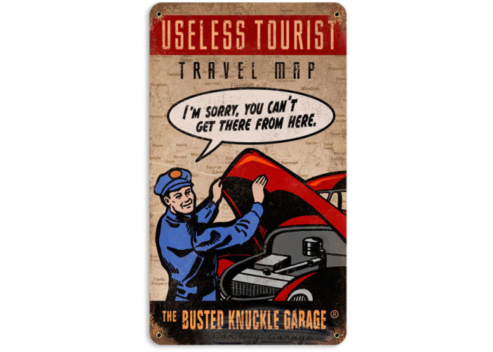 Useless Tourist Map Metal Sign - 8" x 14"