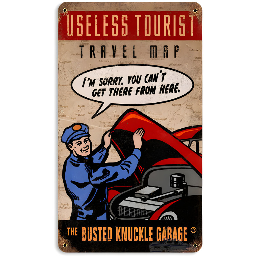 Useless Tourist Map Metal Sign - 8" x 14"