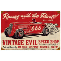 Evil Racing Devil Metal Sign - 18" x 12"