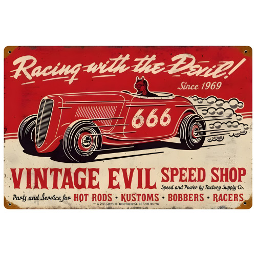 Evil Racing Devil Metal Sign - 18" x 12"