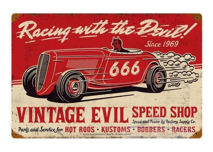 Evil Racing Devil Metal Sign