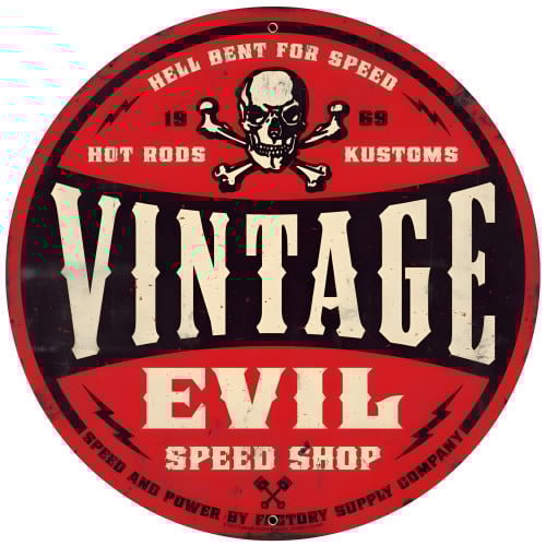 Evil Red Skull Metal Sign - 28" Round