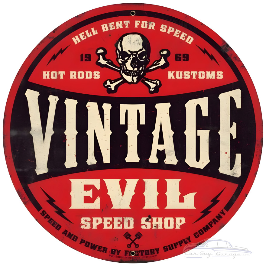 Evil Red Skull Metal Sign - 28" Round