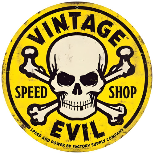 Evil Yellow Skull Metal Sign - 28" Round