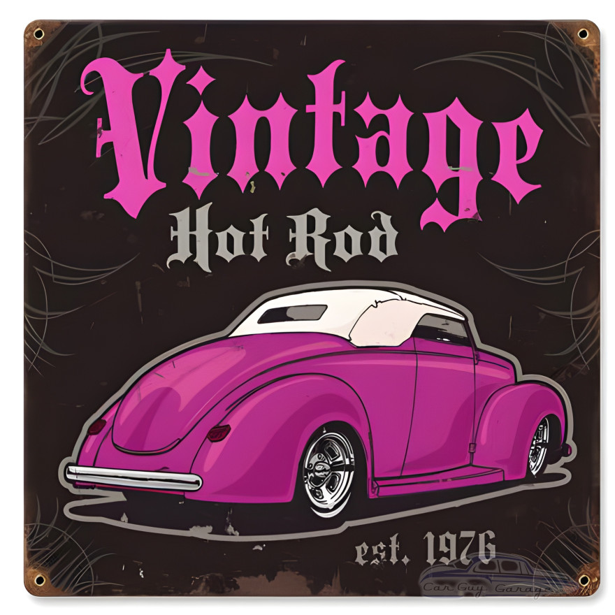 Hot Rod Metal Sign - 12" x 12"