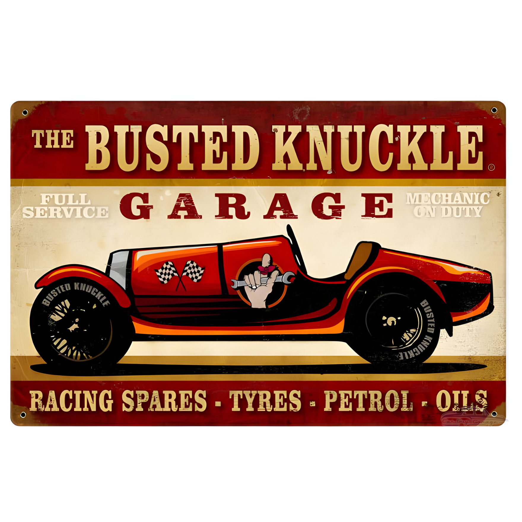 Vintage Race Car Metal Garage Sign