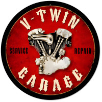 V-Twin Garage Metal Sign - 14" Round