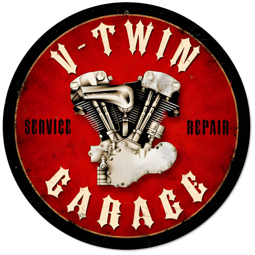 V-Twin Garage Metal Sign - 14" Round